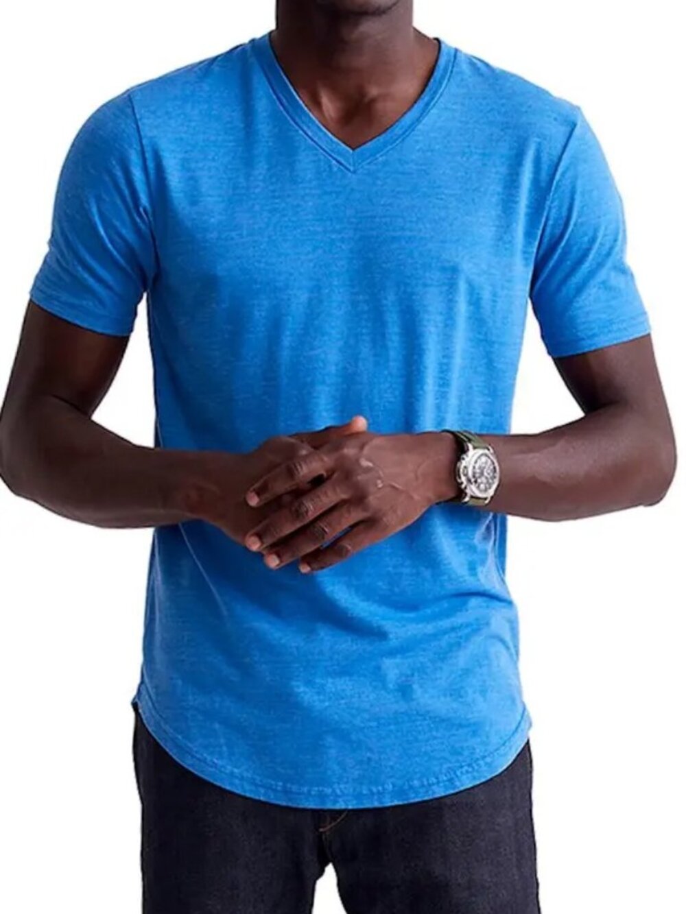 Goodlife Slub Cotton Scallop V-Neck T-Shirt Cobalt Blue Made in USA | Size S